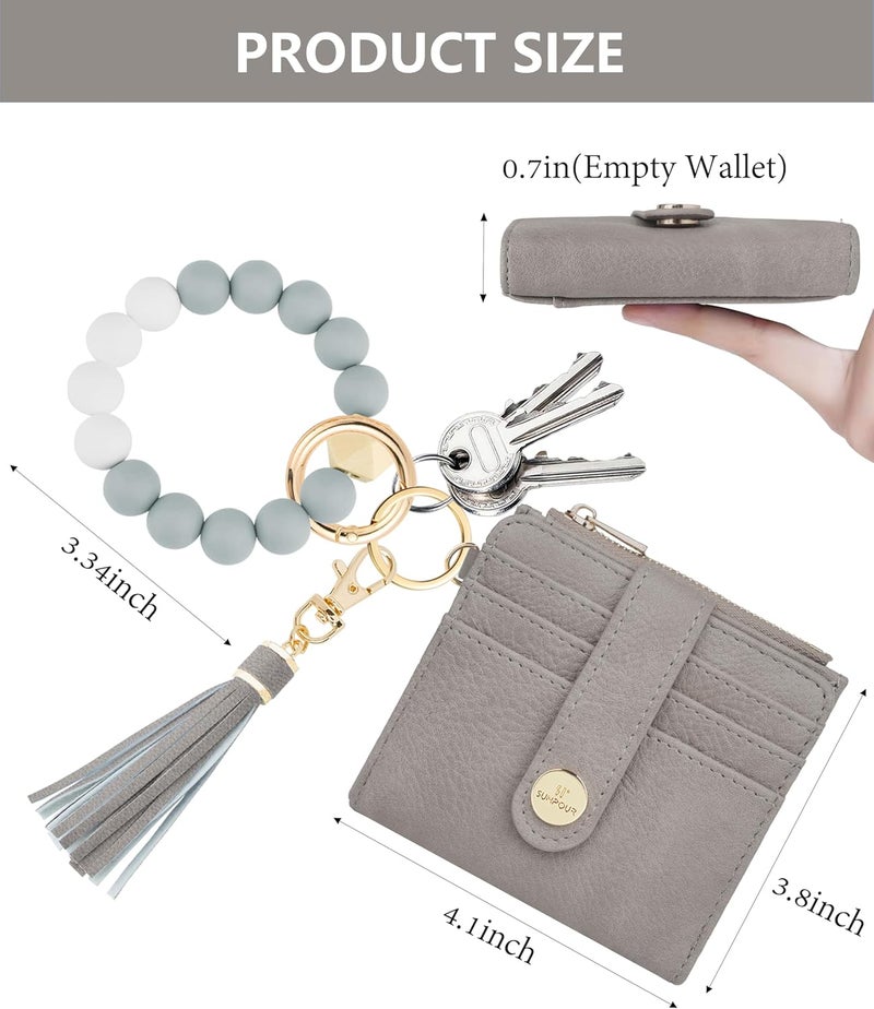 Sunpour Small Wristlet Wallets for Women Keychain Wristlet Wallet RFID Blocking Key Chain Wallet With Zipper Coin Pocket,2 Id Window (Stone Gray) - Image 2
